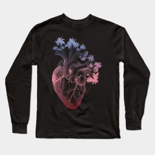 Berry Colored Anatomically Correct Human Heart - Palm Trees Long Sleeve T-Shirt